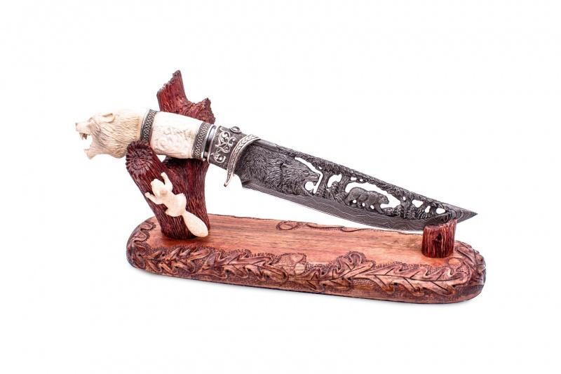 Авторский нож «Медведь кость» (дамаск)