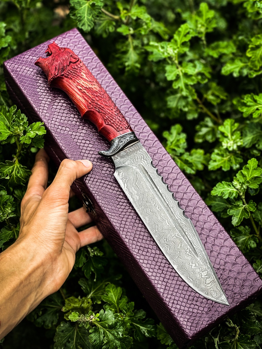 Авторский нож «Borz» (красный, дамасская сталь)