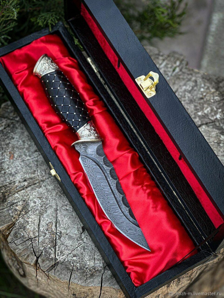 Авторский нож «Каменный» (черный, дамасская сталь, обработка )