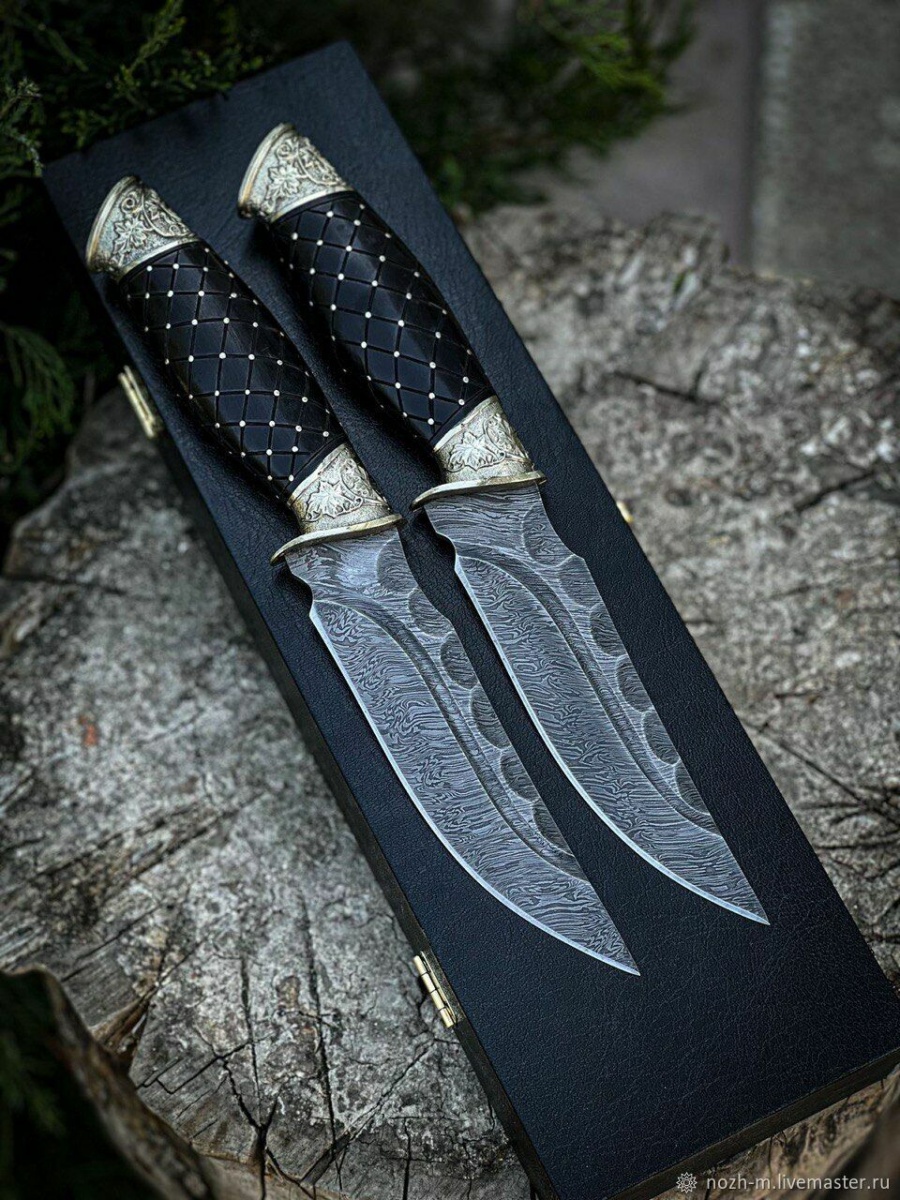 Авторский нож «Каменный» (черный, дамасская сталь, обработка )
