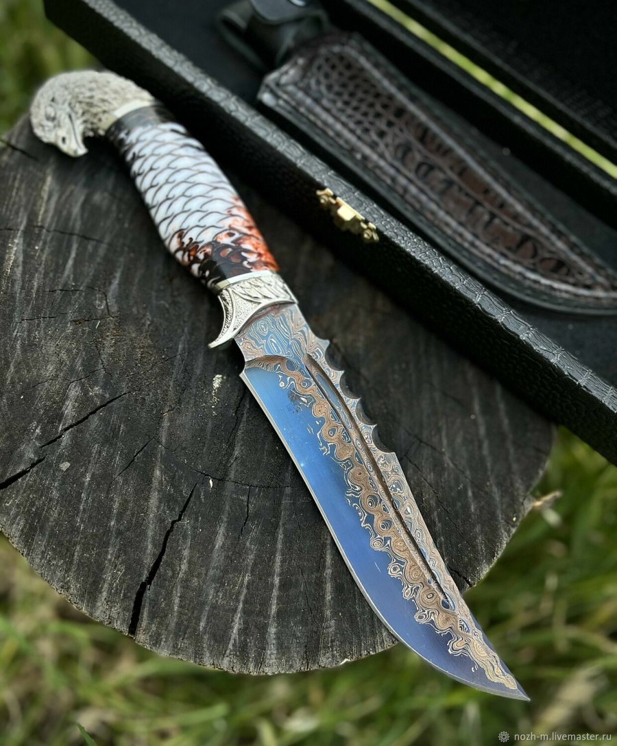 Авторский нож «Орел» (черный, никелированная дамасская сталь с оксидированием)