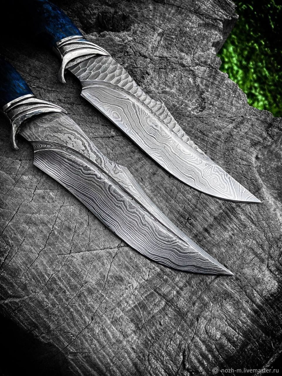 Авторский нож «Акула» (серебристый, дамасская сталь)