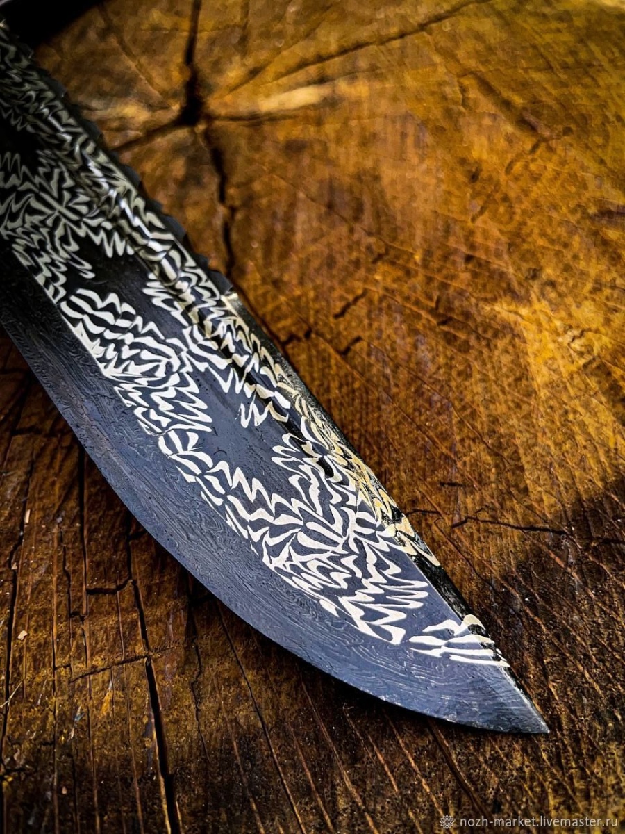 Авторский нож «Американец» (мозаичная дамасская сталь с художественным никелированием)