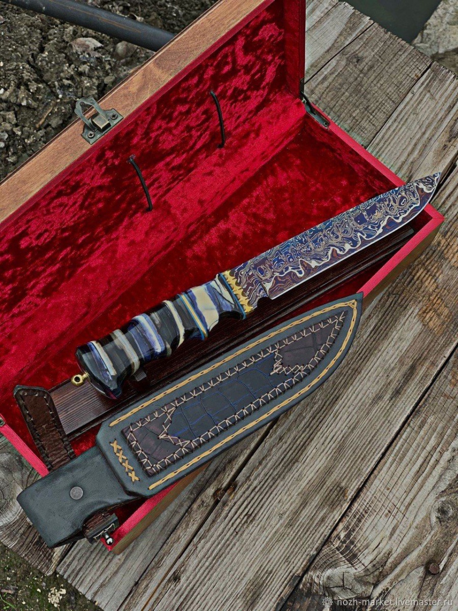 Авторский нож «Мамонт» (никелированная дамасская сталь)