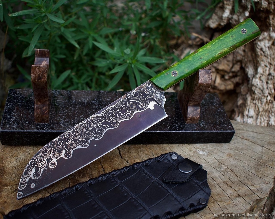 Кухонный нож «Малахит» (дамаск)