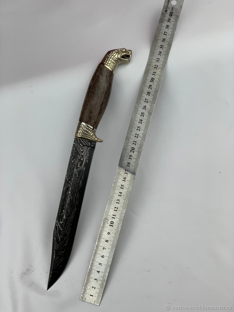 Авторский нож «Змея» (никелированный дамаск)