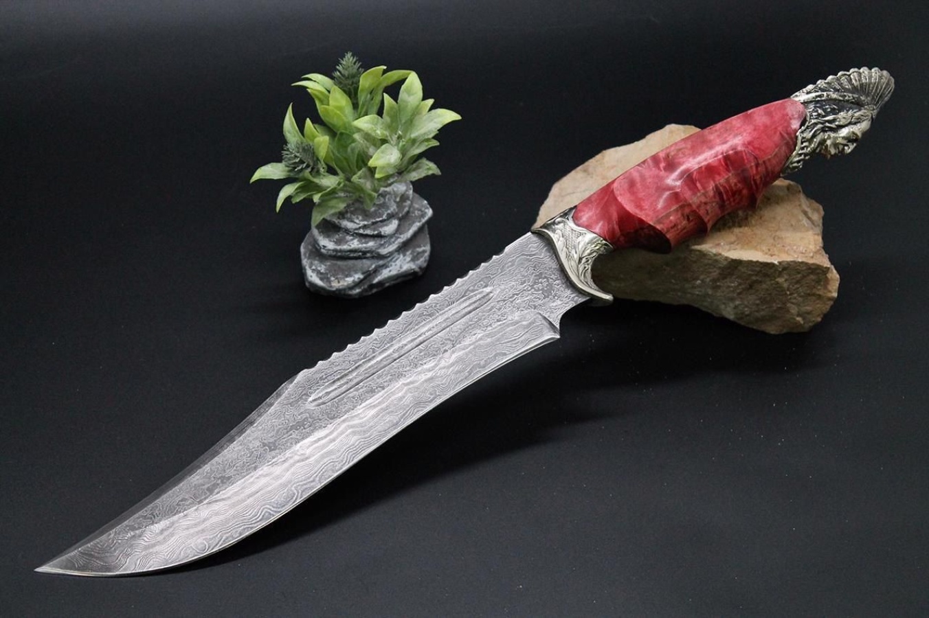 Авторский нож «Вождь» (серебристый, дамасская сталь)