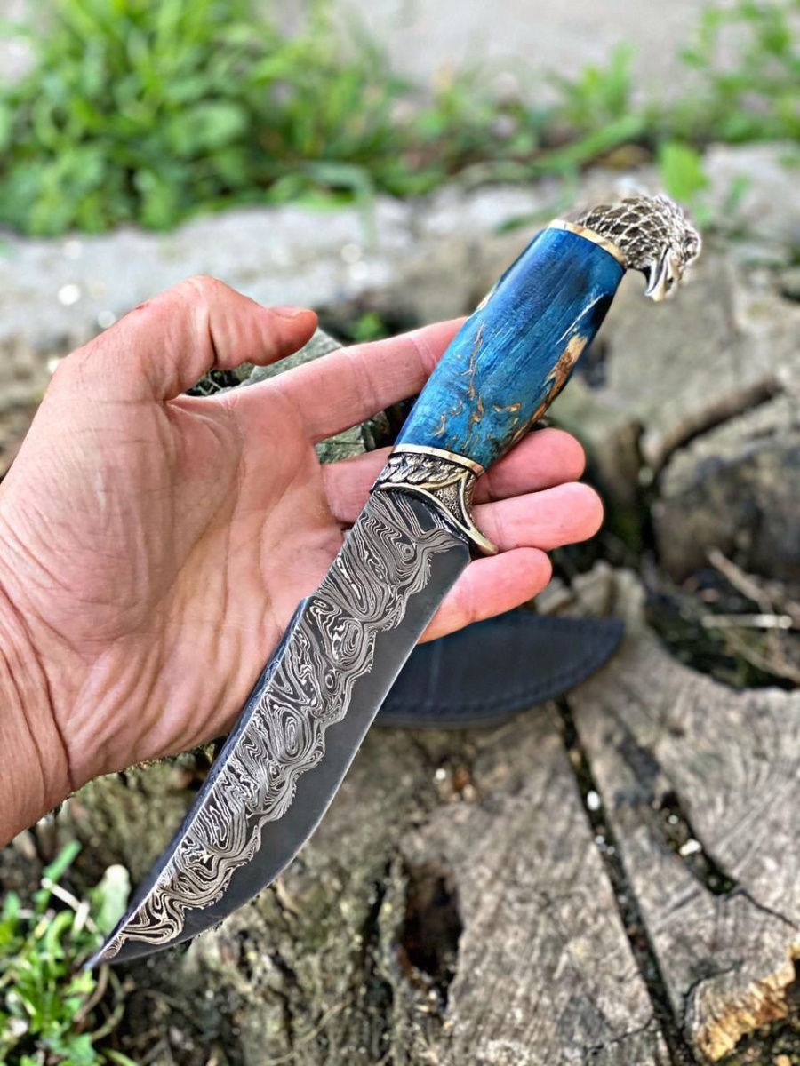 Авторский нож «Орлан» (серый, никелированная дамасская сталь)