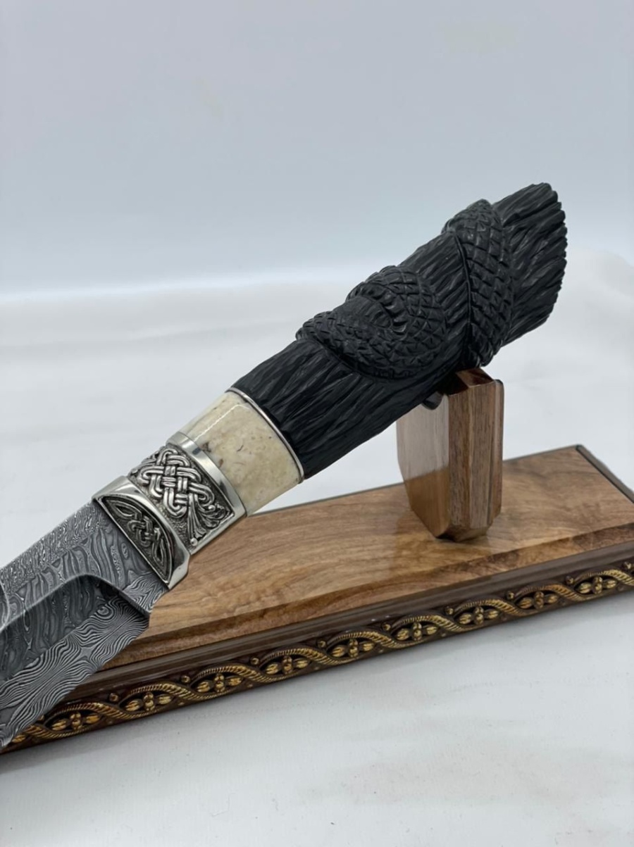 Авторский нож «Змей» (черный, мозаичный дамаск)