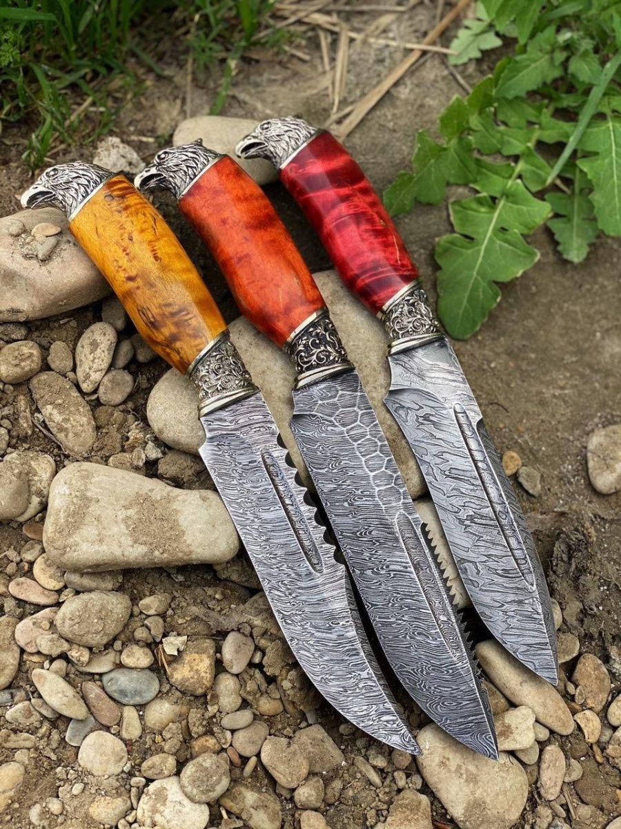 Авторский нож «Каменный Сокол» (серебристый, дамасская сталь)
