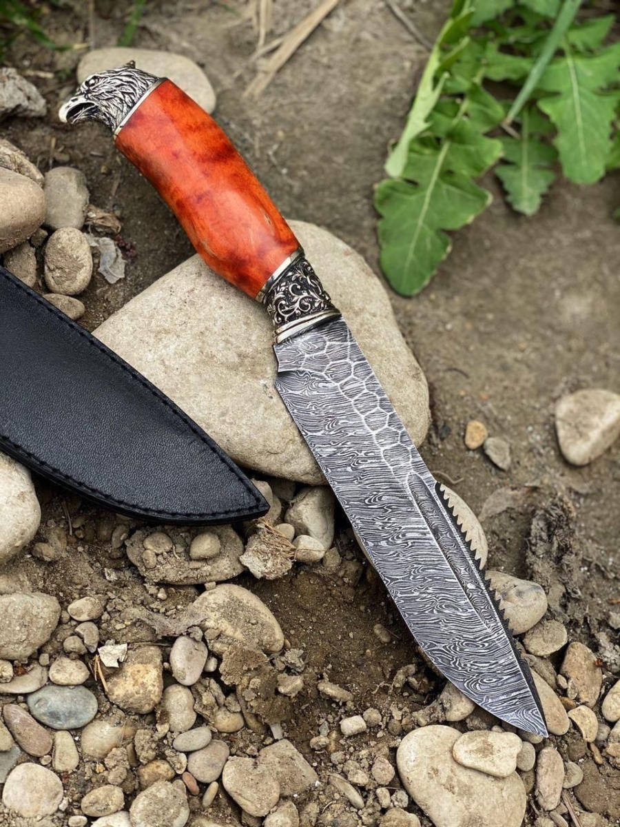 Авторский нож «Каменный Сокол» (серебристый, дамасская сталь)