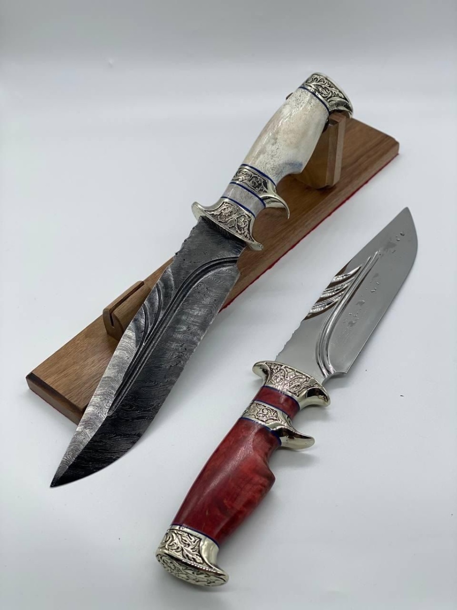 Авторский нож «Генерал» (серебристый, дамасская / клапанная)