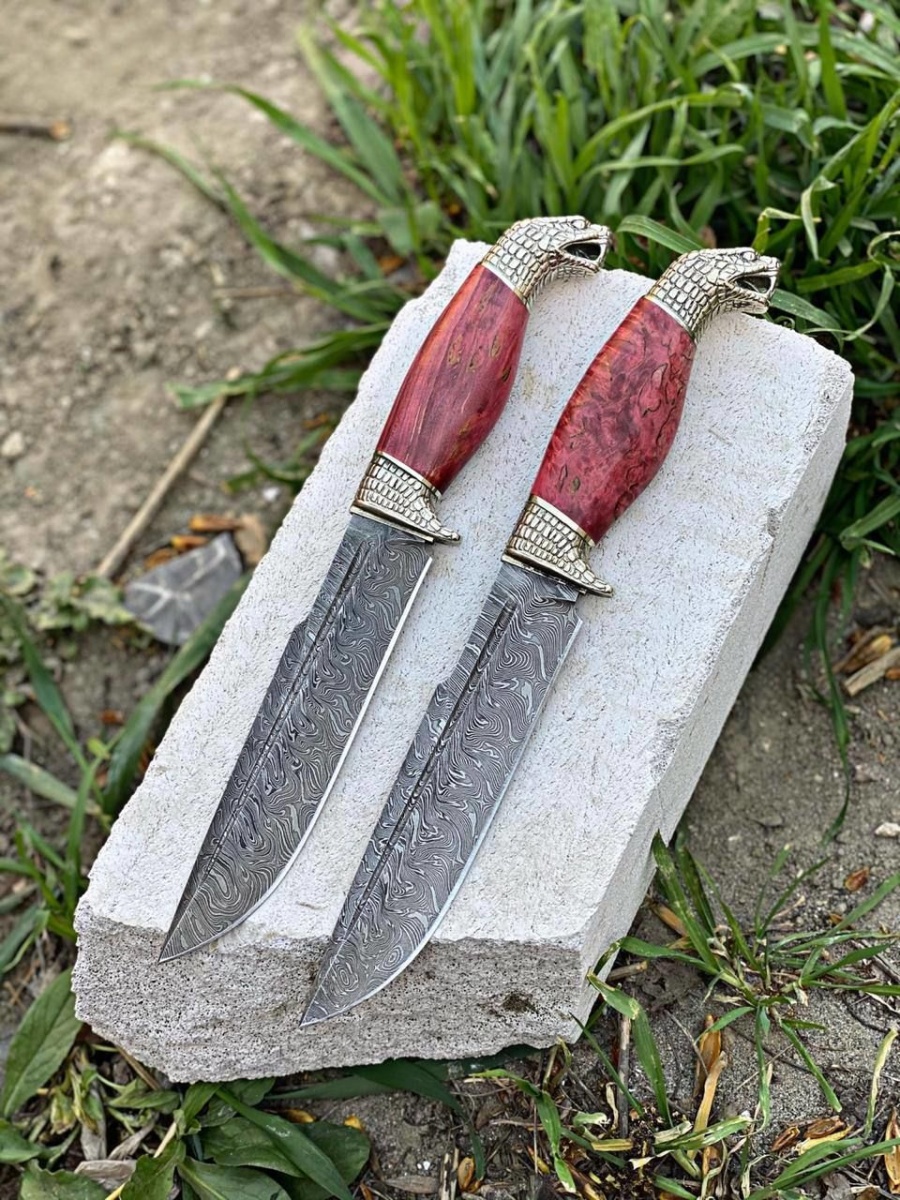 Авторский нож «Кобра» (серебристый, дамасская сталь)