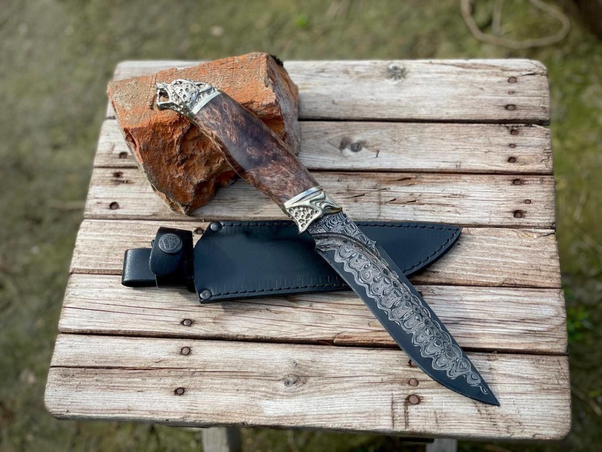 Авторский нож «Барс» (никелированная дамасская сталь)