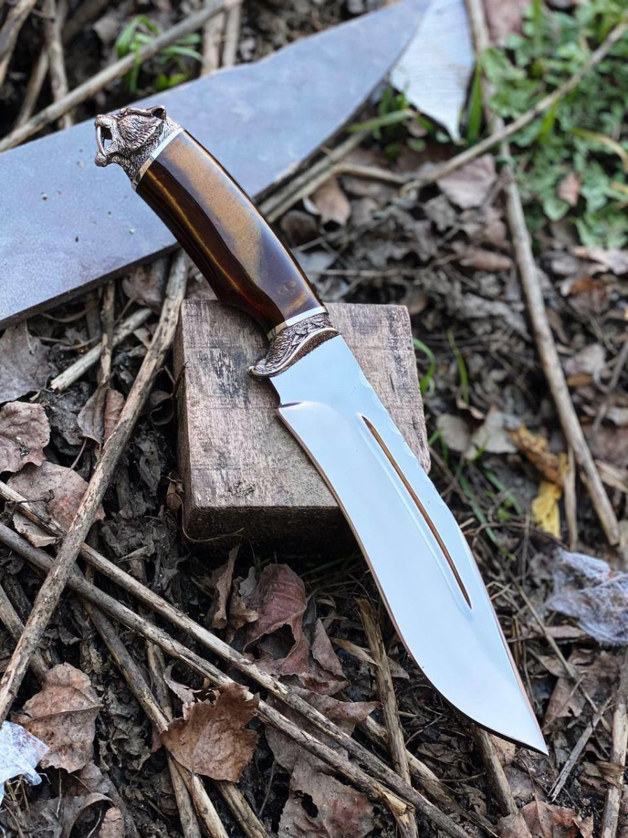 Авторский нож «Саблезубый» (серый, клапанная сталь)