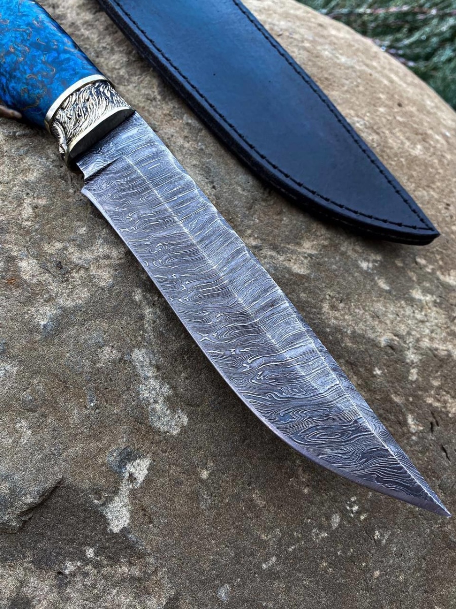 Авторский нож «Медведь» (серебристый, дамасская сталь)